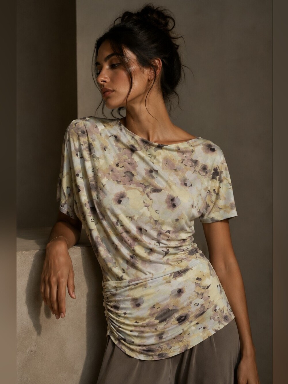 ANTHROPOLOGIE - Deletta Watercolor Ruched Asymmetrical Top XS